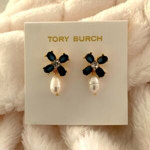 Tory Burch crystal flower pearl drop earrings